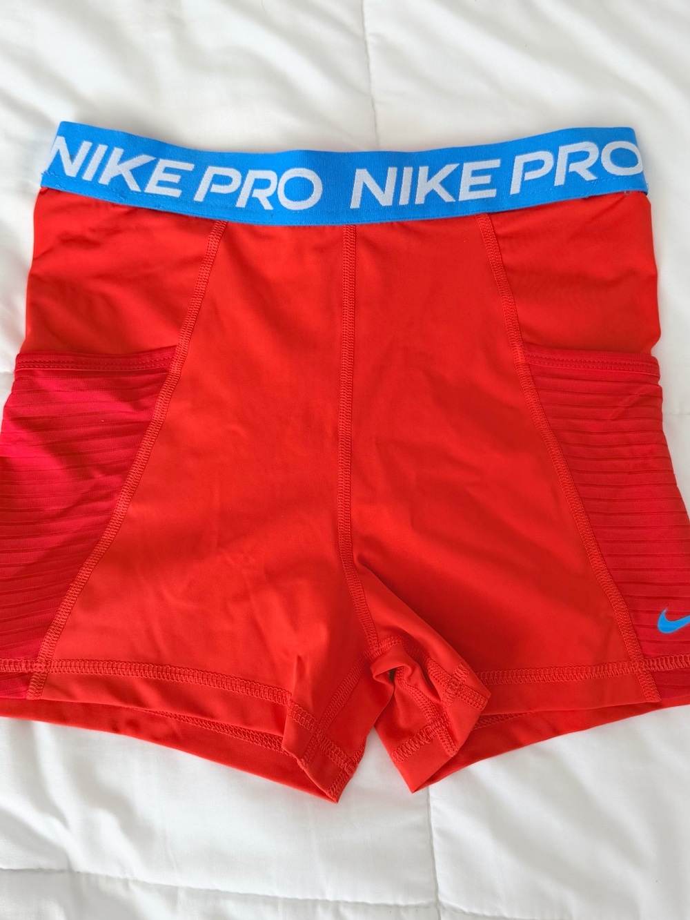 Nike Red Orange Compression Shorts with Blue NIKE PRO Waistband | FREE SHIPPING